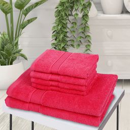 BIANCA Unisex Set Of 6 Pink Solid 380 GSM Pure Cotton Super-Soft Terry Towels-12