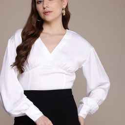 French Connection V-Neck Cuffed Sleeves Regular Top-image-79