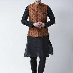 DEYANN Men Copper-Toned & Black Self Design Kurta with Churidar-picture-40