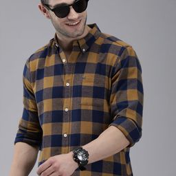THE BEAR HOUSE Men Mustard Yellow Slim Fit Checked Flannel Pure Cotton Casual Shirt-image-80