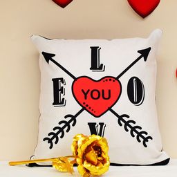 Archies Love Gifts Pack Of 2 Red 1st Valentines Day Special Cushion & 24K Golden Rose-image-93