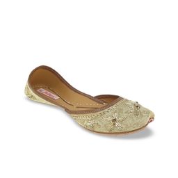 Fulkari Women Gold Embellished Leather Mojaris-image-78