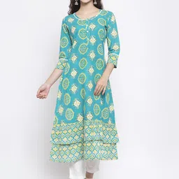 Indibelle Women Turquoise Blue Printed Kurta with Trousers-image-60