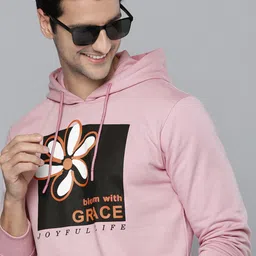 HERE&NOW Men Pink Printed Hooded Sweatshirt-picture-11