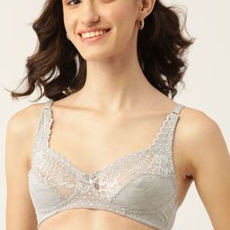 DressBerry Grey Melange Solid Lace Inserts Everyday Bra-44