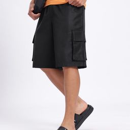 glitchez Men Artistic Geomety Embroidered Mid-Rise Regular Fit Cargo-Style Shorts-picture-2