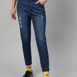 STREET 9 Women Blue Jogger Mid-Rise Low Distress Stretchable Jeans-picture-1