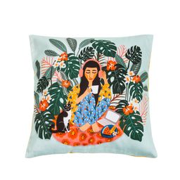 Chumbak Teal Green Single Abstract Square Cushion Cover-16
