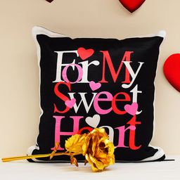 Archies Love Gifts black 1st Valentines Day Special Cushion (30x30) & 24K Golden Rose- Pack of 2-image-81