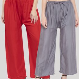 Clora Creation Women Pack Of 2 Red & Grey Knitted Palazzos-image-91
