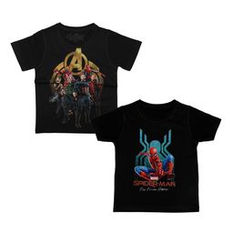 Marvel by Wear Your Mind Boys Pack Of 2 Black Avengers Printed Round Neck T-shirts-image-98
