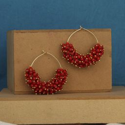 ANIKAS CREATION Red & Gold-Plated Circular Hoop Earrings-52