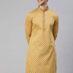 Manthan Men Yellow Geometric Printed Straight Mandarin Collar Kurta-image-95