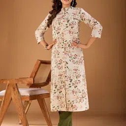 Inddus Floral Printed Mandarin Collar A-Line Kurta-44