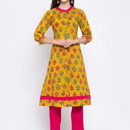 Indibelle Women Yellow Floral Printed Kurta-image-85