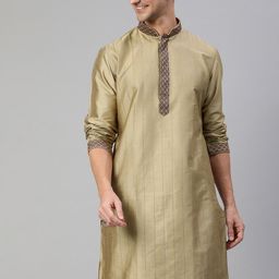Manthan Men Beige Solid Straight Mandarin Collar Kurta-image-50