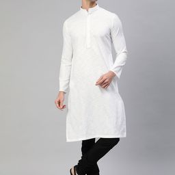 Manthan Men White Solid Cotton Straight Mandarin Collar Kurta-picture-33