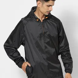 Quechua By Decathlon Men Black Solid Water Resistant Hooded Lightweight Hiking and Trekking Rain Jacket-picture-42