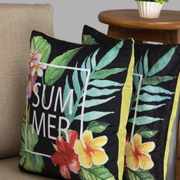 HOUZZCODE Multicoloured Set of 2 Floral Square Cushion Covers-5