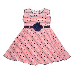 Wish Karo Girls Peach-Coloured & Grey Printed Fit and Flare Dress-image-59
