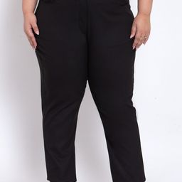 plusS Women Black Regular Fit Solid Cotton Formal Trousers-image-35