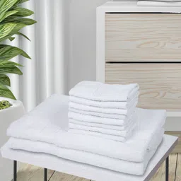 BIANCA Set Of 10 White Solid Pure Cotton 380 GSM Towel Set-11