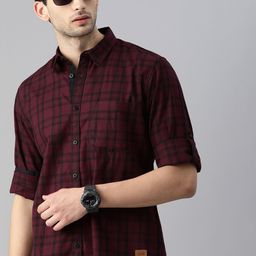 Roadster Men Maroon & Black Checked Sustainable Casual Shirt-image-66