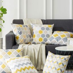 MODERN HOMES Yellow & Grey Set of 6 Geometric Square Cushion Covers-14