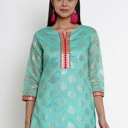 Bhama Couture Sea Green Woven Design Tunic-image-33
