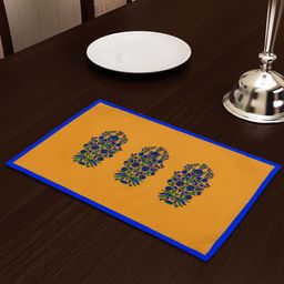 SEJ by Nisha Gupta Mustard Orange & Blue Printed Table Placemat-53