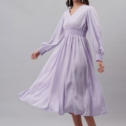 plusS Lavender & White Polka Dots Print A-Line Midi Dress-image-59