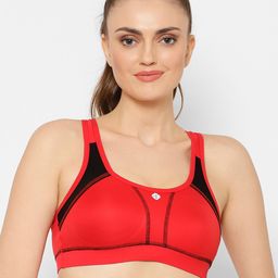 Floret Red & Black Colourblocked Non-Wired Non Padded Workout Bra T3072-18