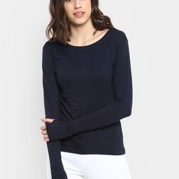 appulse Women Navy Blue Solid Round Neck T-shirt-picture-34