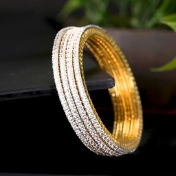 Yellow Chimes Set Of 4 Gold-Plated White AD-Studded Handcrafted Bangles-1