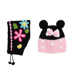 CHUTPUT Unisex Kids Pink & Black Self Design Hand knitted Beanie-2