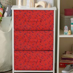 Kuber Industries Red & Blue Floral Printed Non Woven Fabric 3-Drawer Multi-Utility Organizer image 2