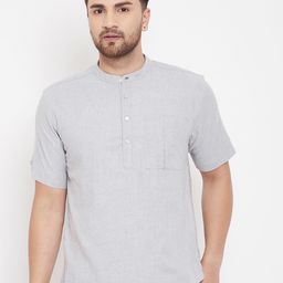 even Men Grey Cotton Kurta-image-50