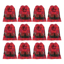 Kuber Industries Unisex Red & Black Printed Non-Woven 12 Pieces Travel Shoe Organisers-37