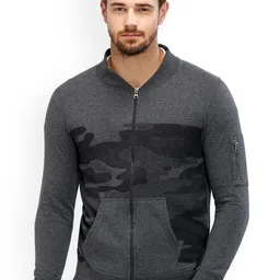 Maniac Men Charcoal Grey Printed Bomber-image-9