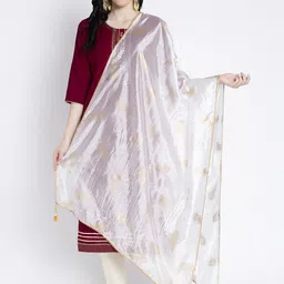 Clora Creation Women White & Gold-Coloured Printed Dupatta-picture-16