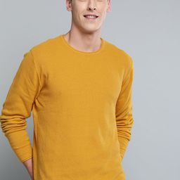Mast & Harbour Men Mustard Yellow Self Design Pullover Sweater-image-75