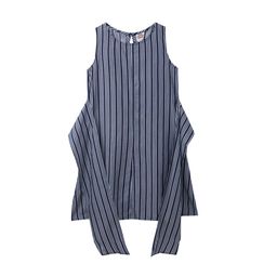 Cub McPaws Girls Blue Striped Denim A-Line Dress-image-57
