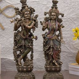 CraftVatika Set Of 2 Bronze-Toned Handcrafted Radha Krishna Idol Showpiece-3