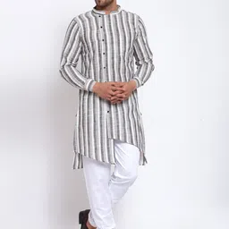KLOTTHE Men White & Grey Striped Kurta-image-77