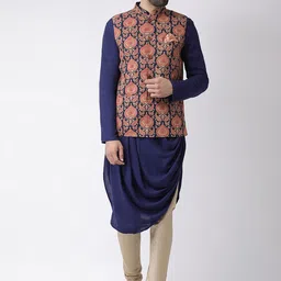 KISAH Men Navy Blue Solid Kurta with Churidar-picture-10