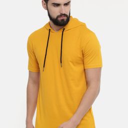 Bushirt Men Mustard Yellow Solid Hood Pure Cotton T-shirt-image-70