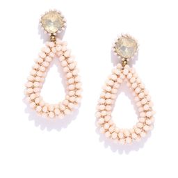 Jewels Galaxy Gold-Plated Beige Handcrafted Teardrop Shaped Drop Earrings-image-8