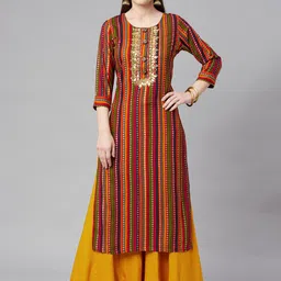 Nehamta Women Mustard Yellow Ethnic Motifs Printed Gotta Patti Kurta with Palazzos-image-14