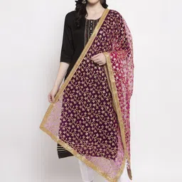 Clora Creation Women Magenta & Gold-Coloured Embroidered Dupatta-28