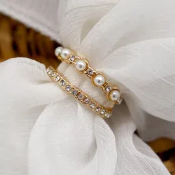 JOKER & WITCH Gold-Plated & White Pearls & Stones Embellished Finger Ring-picture-34